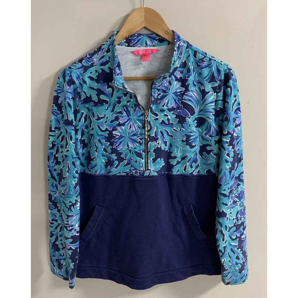 Lilly Pulitzer Blue and Green Patterned Sweatshirt